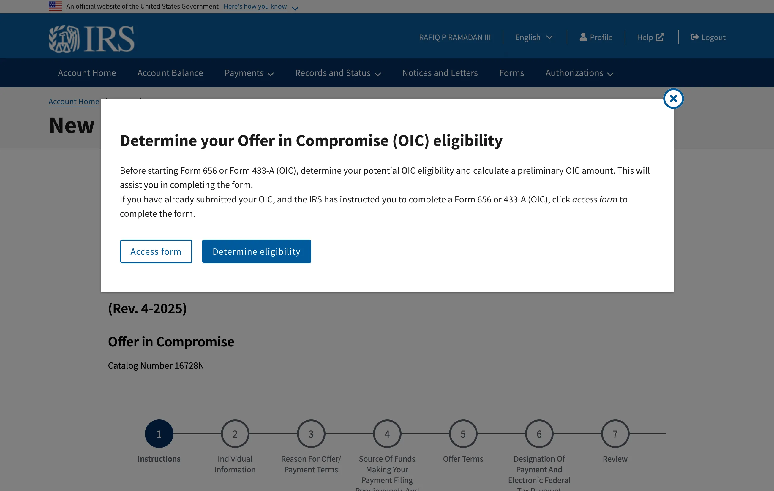 Offer-In-Compromise modal