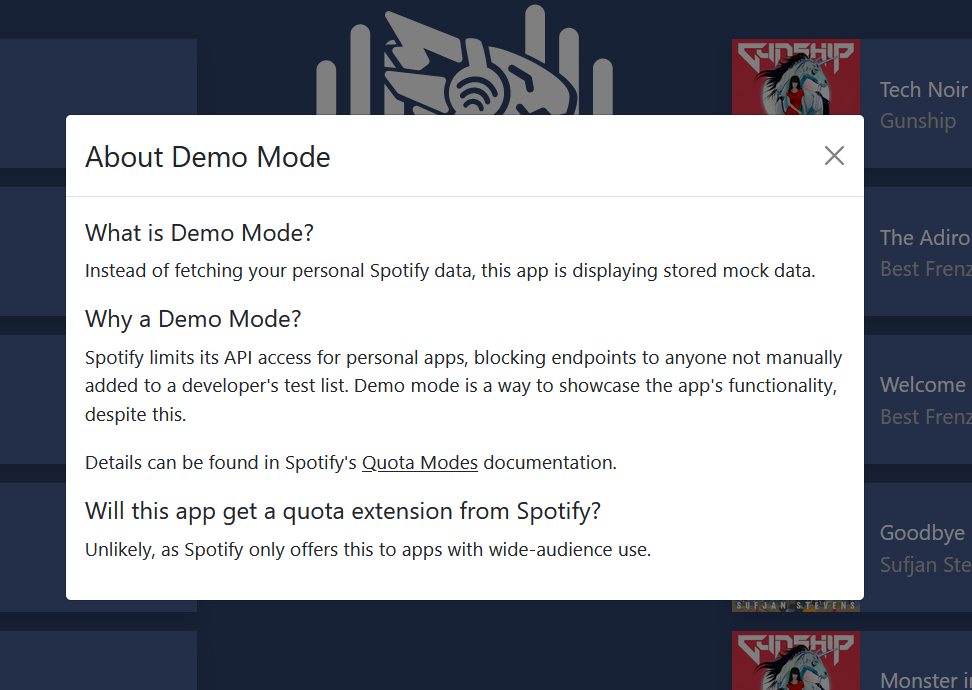 Demo Mode Modal